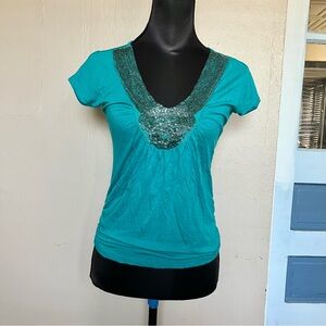 Charlotte Russe y2k beaded teal blue top